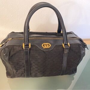 Authentic Vintage Gucci GG Logo Black Purse Handbag Leather Trim Gold Hardware